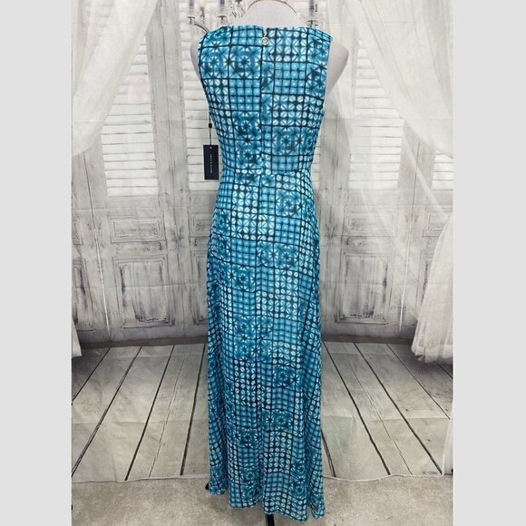 Tommy Hilfiger Blue Chiffon V Neck Maxi Dress High Low Sleeveless Faux Wrap NWT - Picture 3 of 13